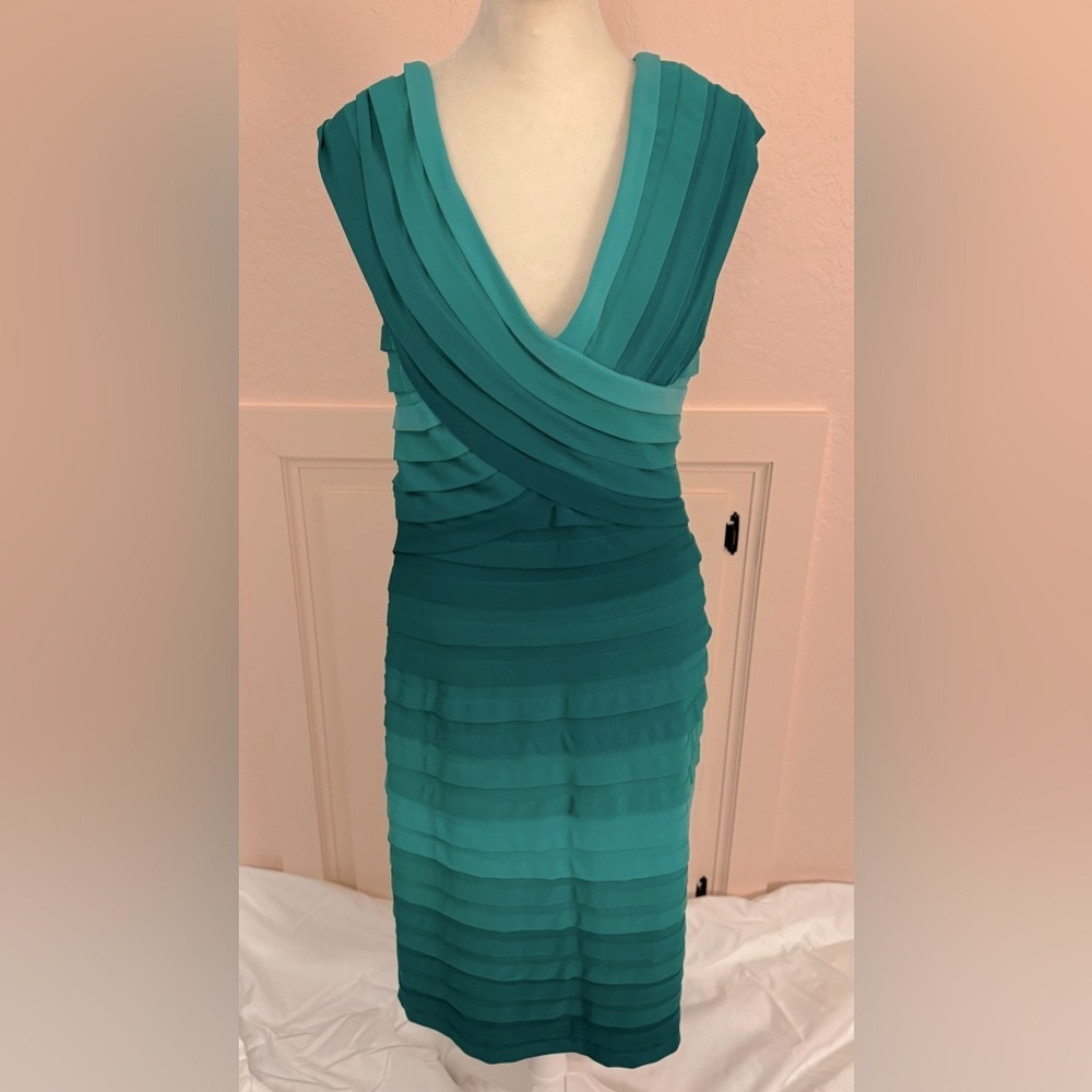 Green | Teal Tadashi Shoji Pintuck Ombre Dress - Picture 6 of 8